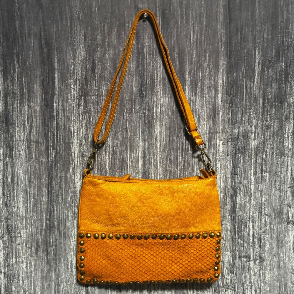 Costanza Rota Purse Made in Italy Genuine Leather Canary Yellow Studded